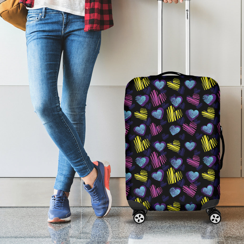 Graffiti Heart Pattern Print Luggage Cover