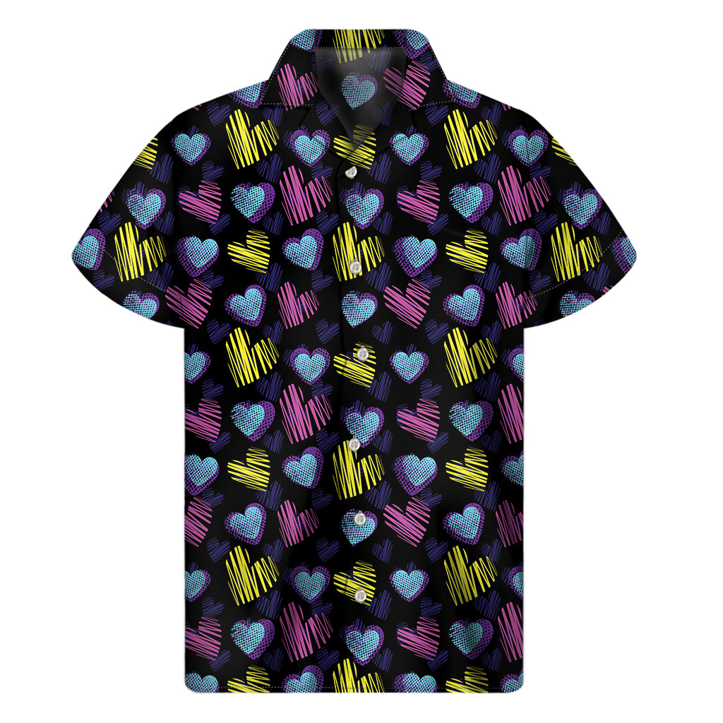 Graffiti Heart Pattern Print Men's Short Sleeve Shirt