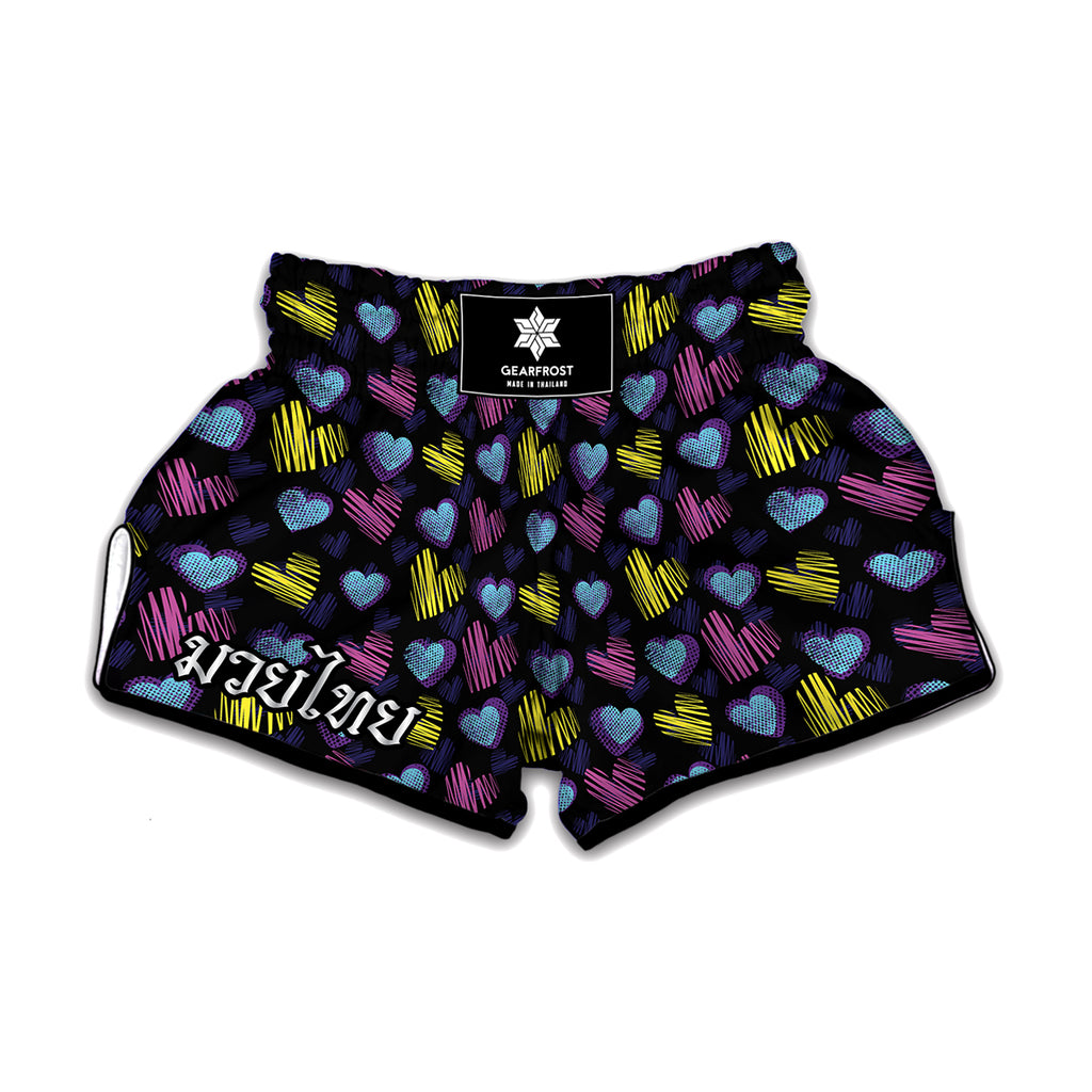 Graffiti Heart Pattern Print Muay Thai Boxing Shorts