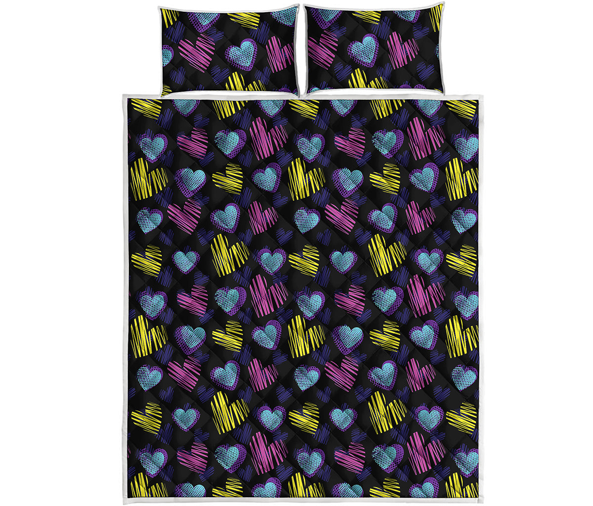 Graffiti Heart Pattern Print Quilt Bed Set
