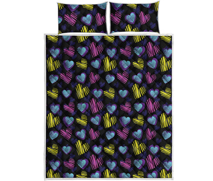 Graffiti Heart Pattern Print Quilt Bed Set