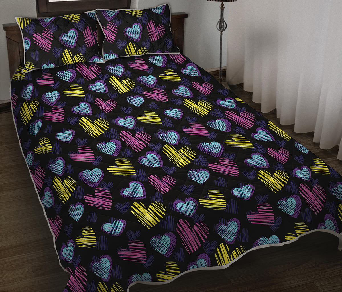 Graffiti Heart Pattern Print Quilt Bed Set