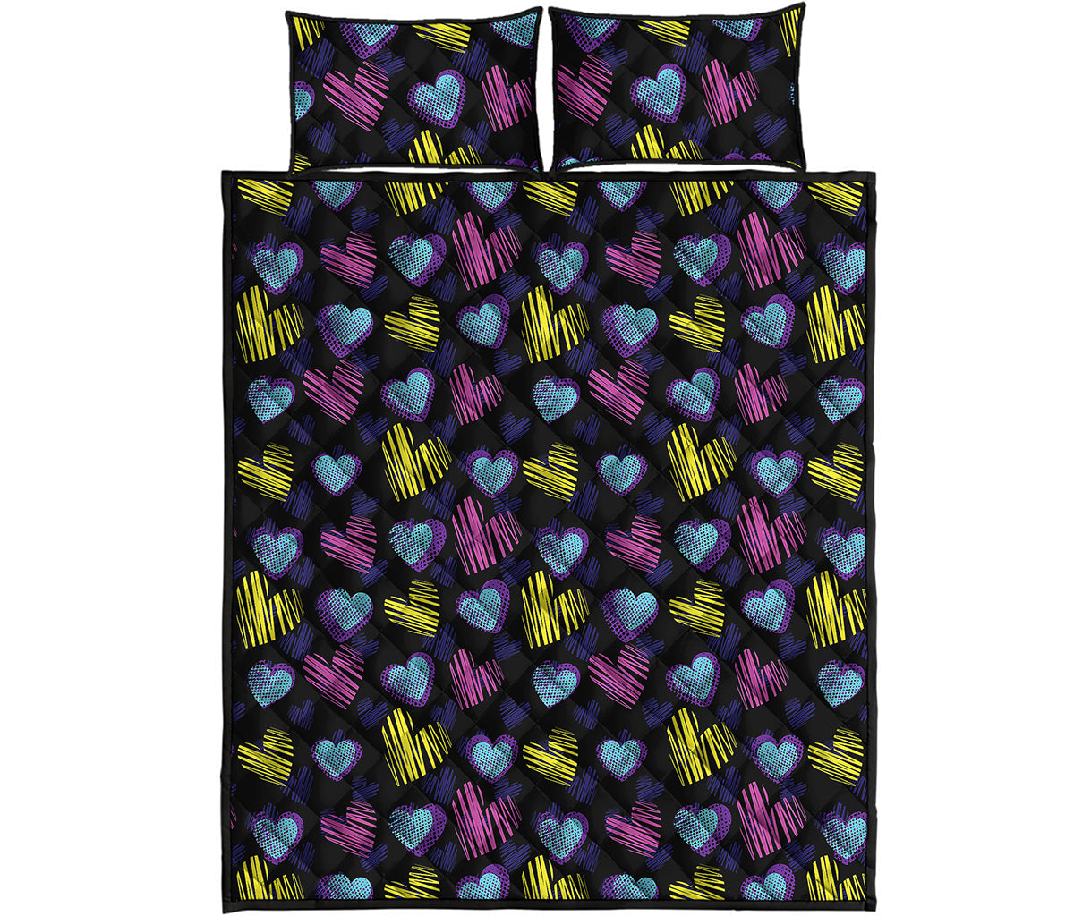 Graffiti Heart Pattern Print Quilt Bed Set