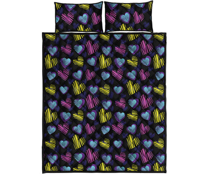 Graffiti Heart Pattern Print Quilt Bed Set