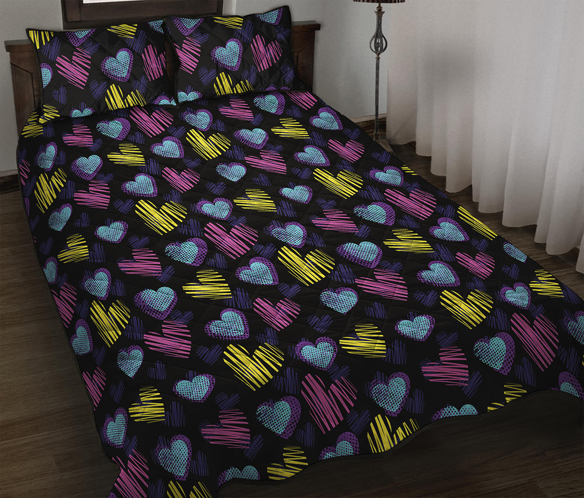 Graffiti Heart Pattern Print Quilt Bed Set