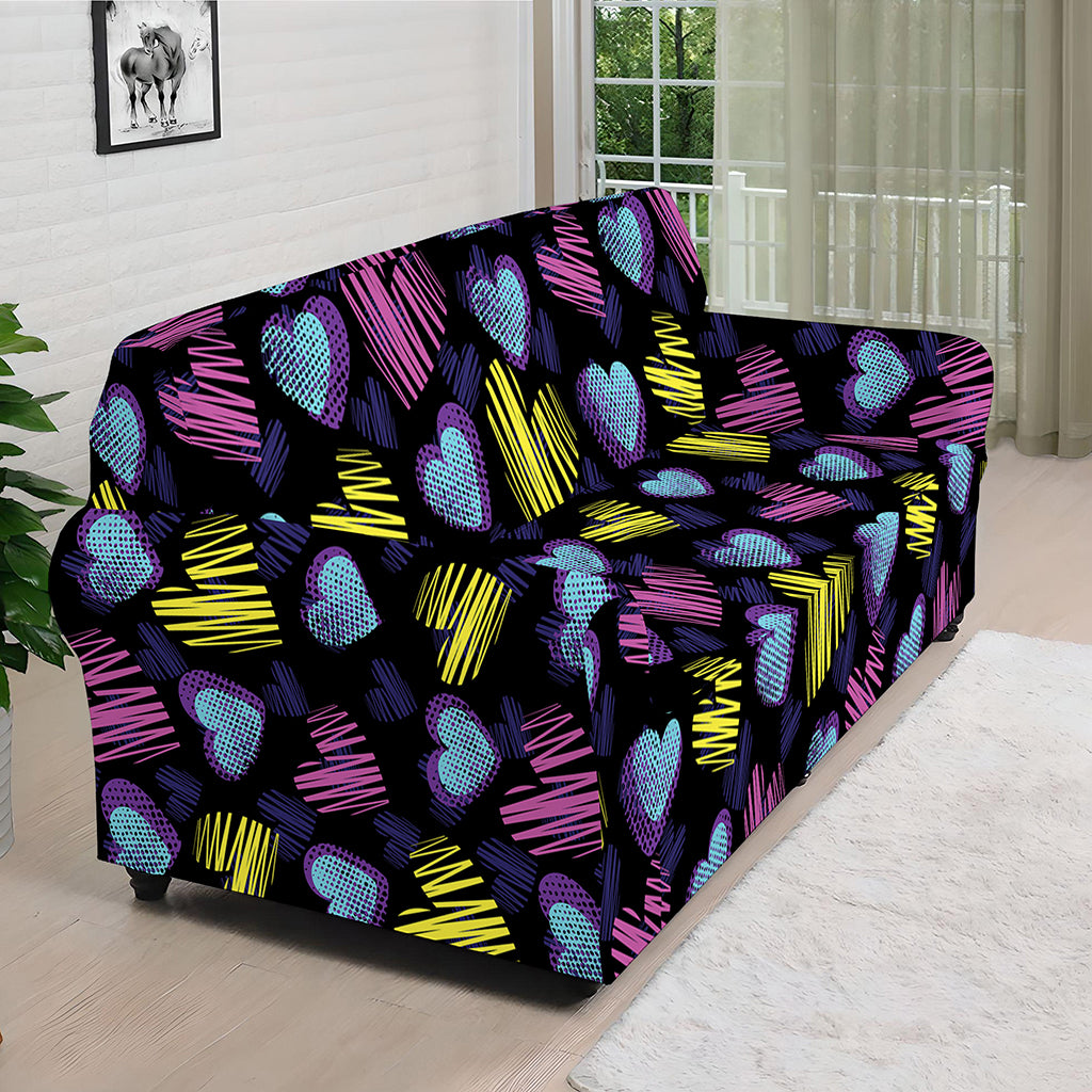 Graffiti Heart Pattern Print Sofa Cover