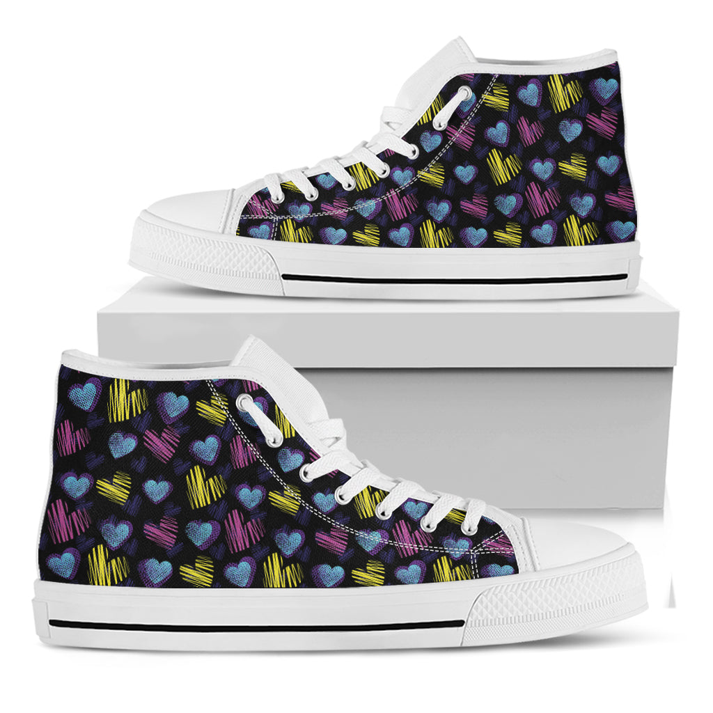 Graffiti Heart Pattern Print White High Top Shoes