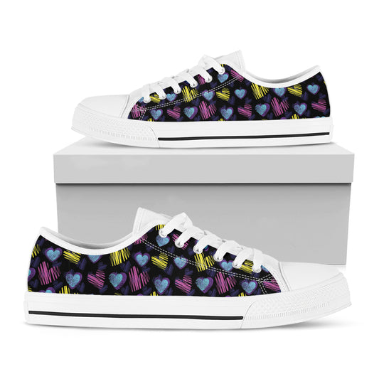 Graffiti Heart Pattern Print White Low Top Shoes
