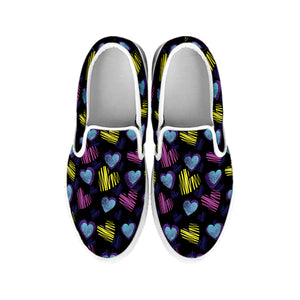 Graffiti Heart Pattern Print White Slip On Shoes