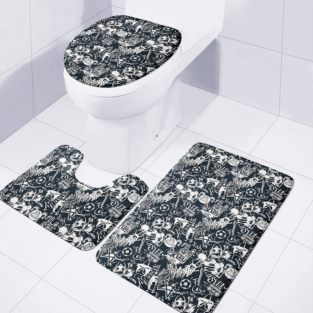 Graffiti Monster Characters Print 3 Piece Bath Mat Set