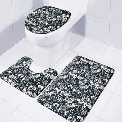 Graffiti Monster Characters Print 3 Piece Bath Mat Set