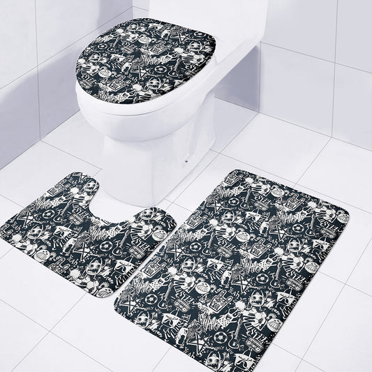Graffiti Monster Characters Print 3 Piece Bath Mat Set