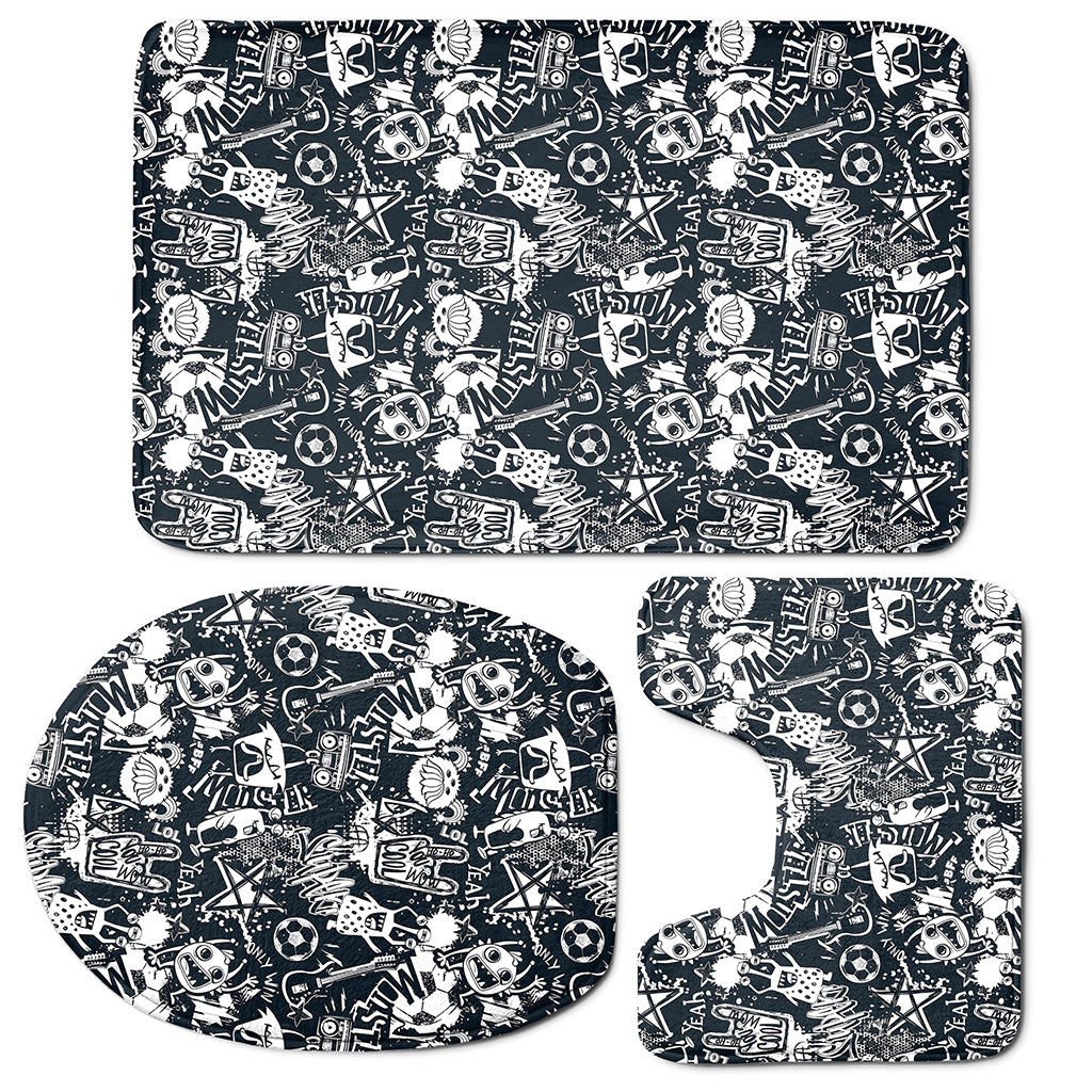 Graffiti Monster Characters Print 3 Piece Bath Mat Set