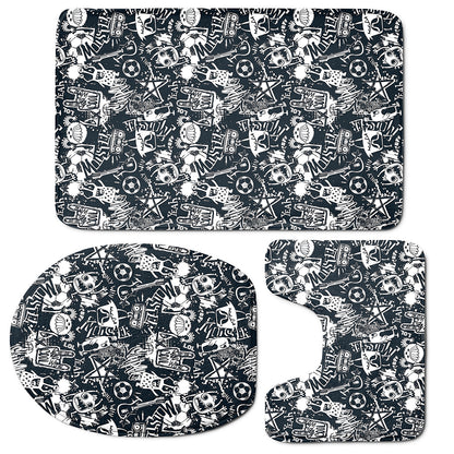 Graffiti Monster Characters Print 3 Piece Bath Mat Set