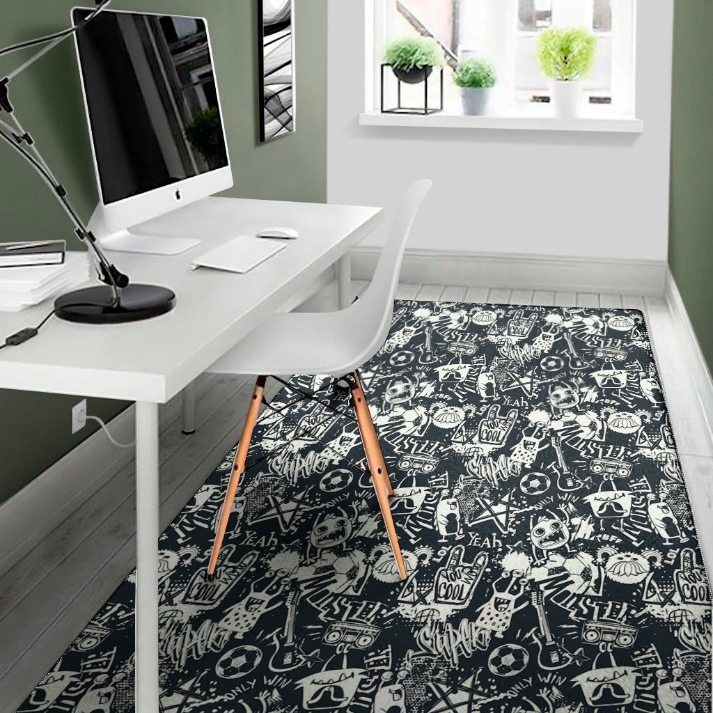 Graffiti Monster Characters Print Area Rug