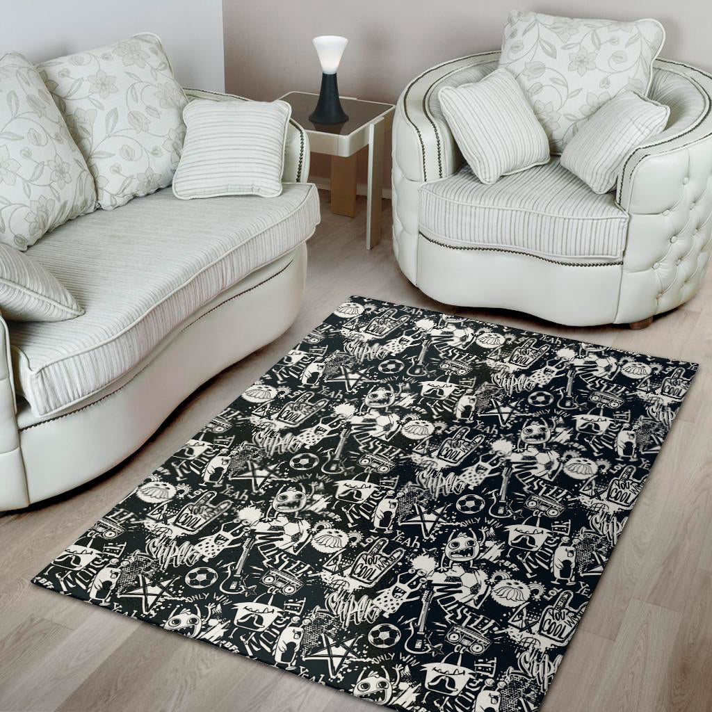 Graffiti Monster Characters Print Area Rug
