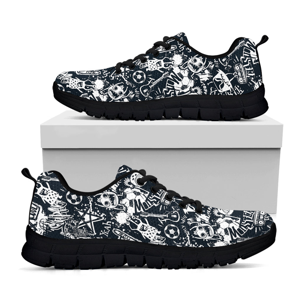 Graffiti Monster Characters Print Black Sneakers