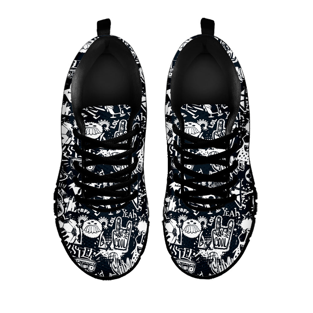 Graffiti Monster Characters Print Black Sneakers