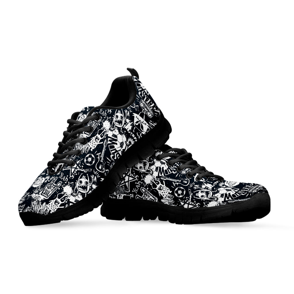 Graffiti Monster Characters Print Black Sneakers