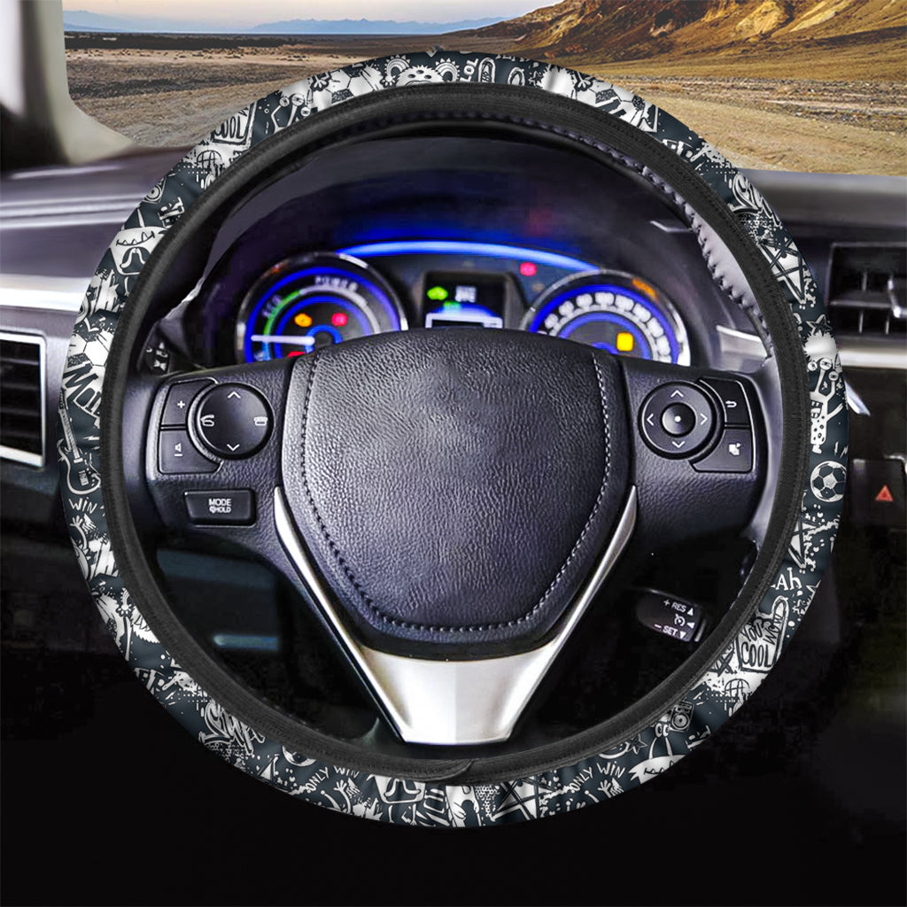 Graffiti Monster Characters Print Car Steering Wheel Cover