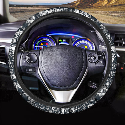 Graffiti Monster Characters Print Car Steering Wheel Cover