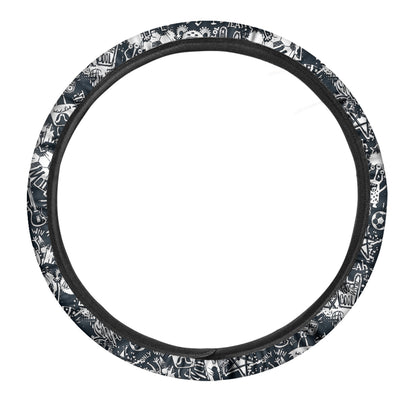 Graffiti Monster Characters Print Car Steering Wheel Cover