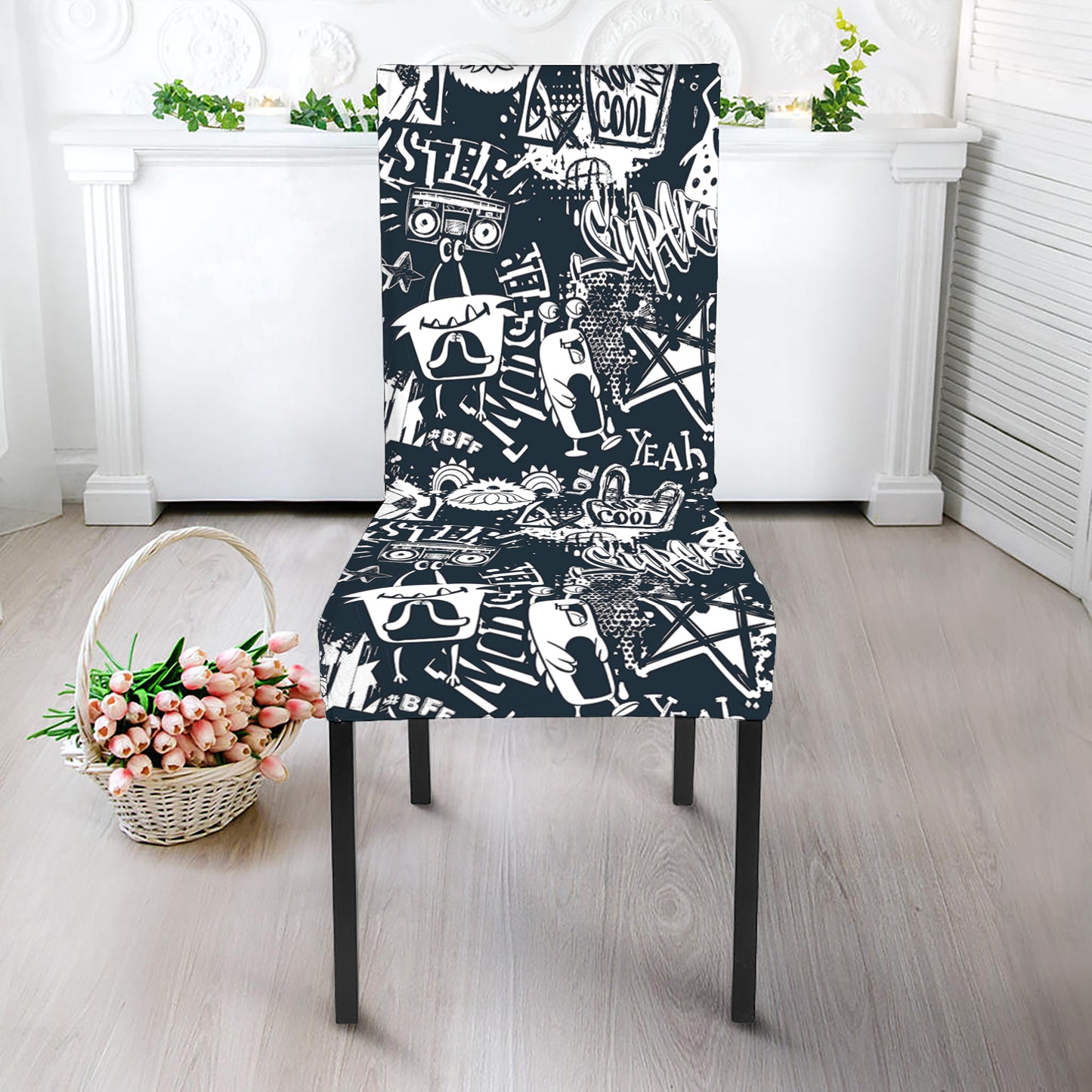Graffiti Monster Characters Print Dining Chair Slipcover