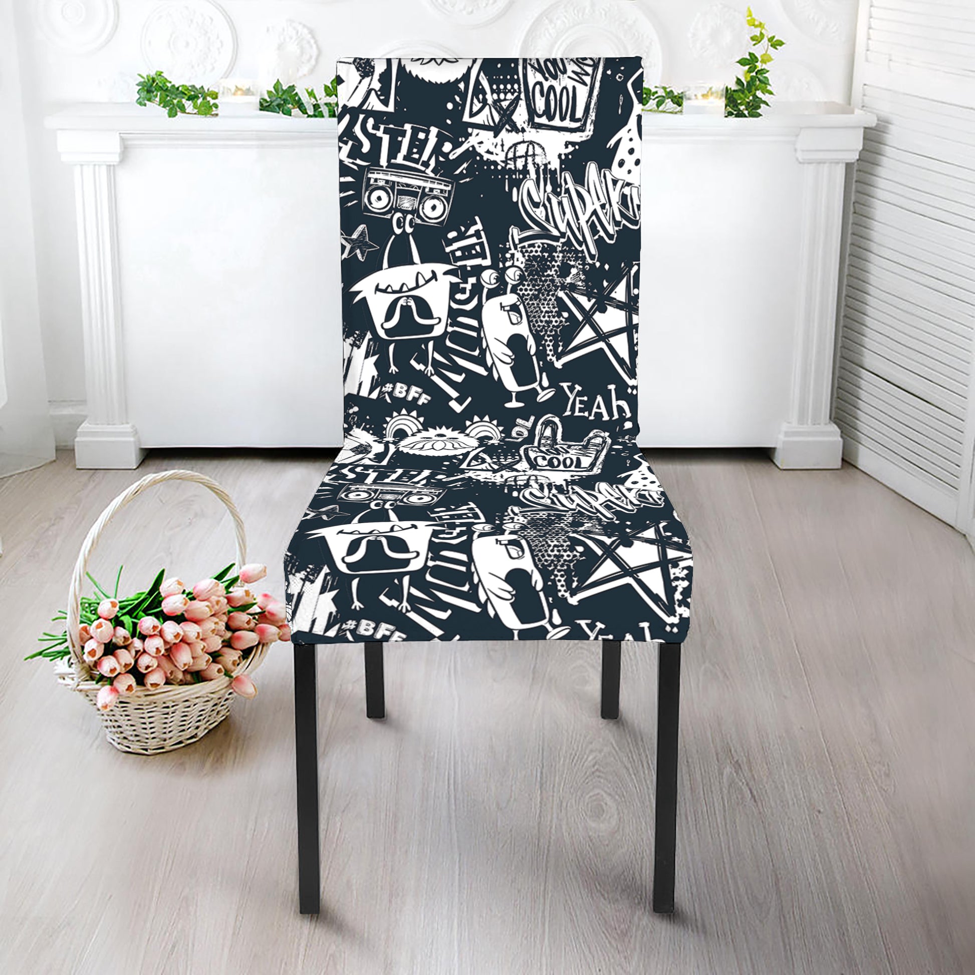Graffiti Monster Characters Print Dining Chair Slipcover