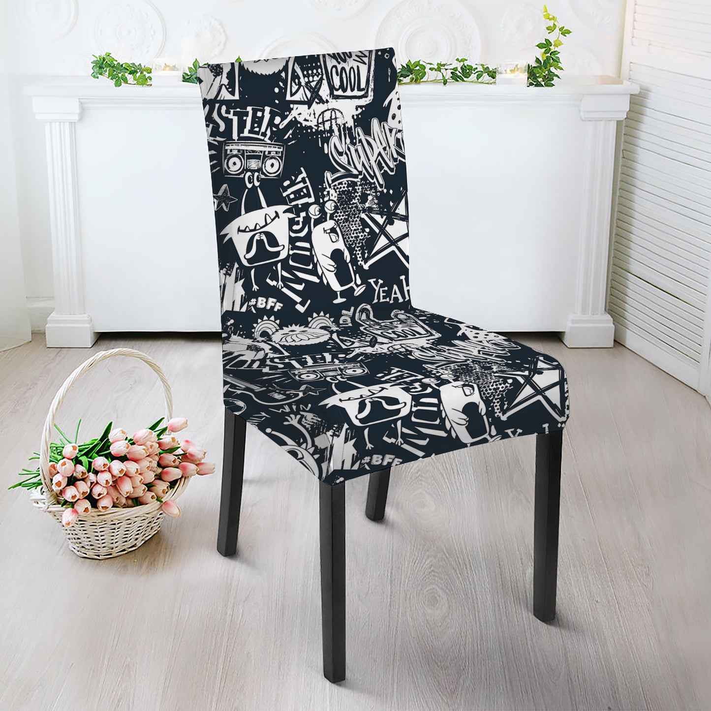 Graffiti Monster Characters Print Dining Chair Slipcover