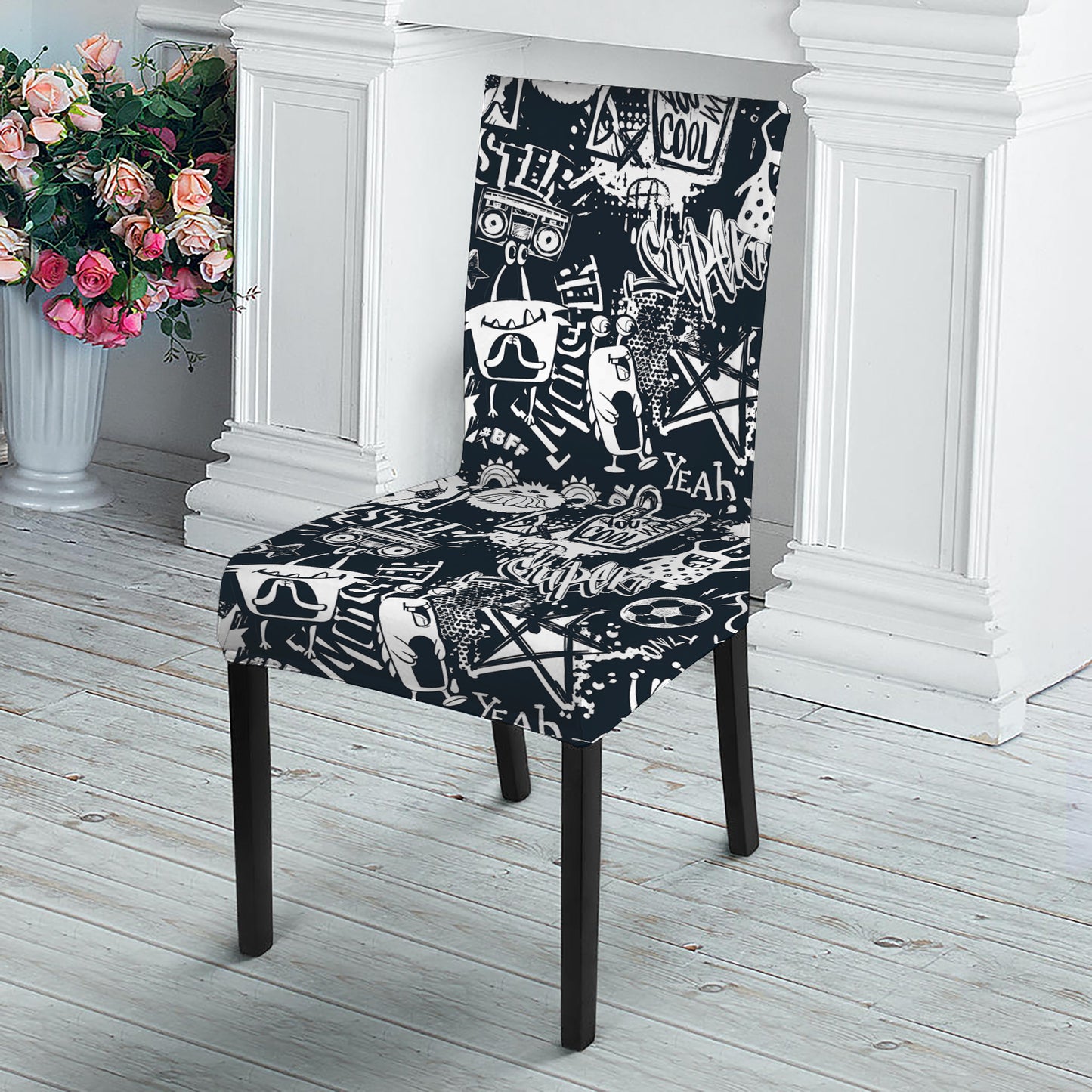 Graffiti Monster Characters Print Dining Chair Slipcover