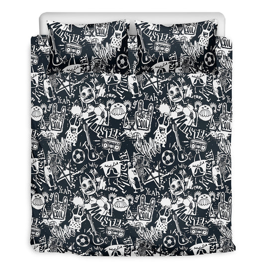 Graffiti Monster Characters Print Duvet Cover Bedding Set