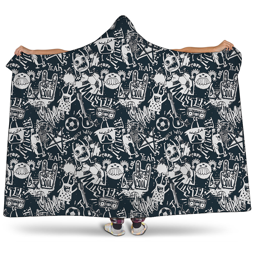 Graffiti Monster Characters Print Hooded Blanket