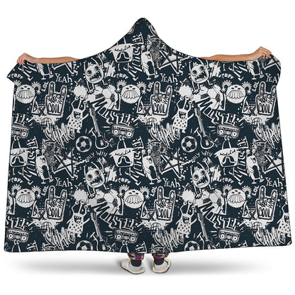 Graffiti Monster Characters Print Hooded Blanket