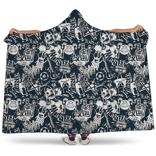 Graffiti Monster Characters Print Hooded Blanket