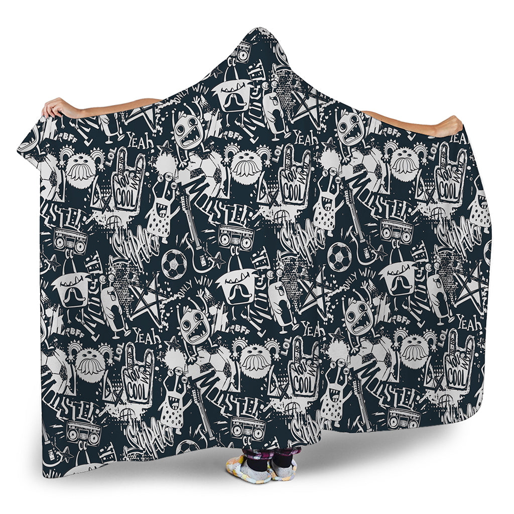 Graffiti Monster Characters Print Hooded Blanket