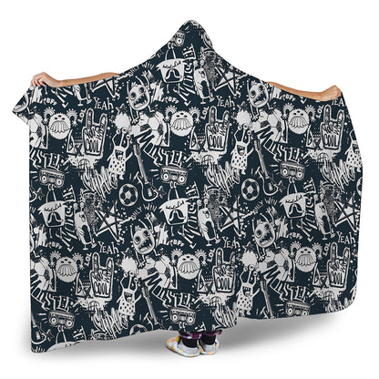 Graffiti Monster Characters Print Hooded Blanket