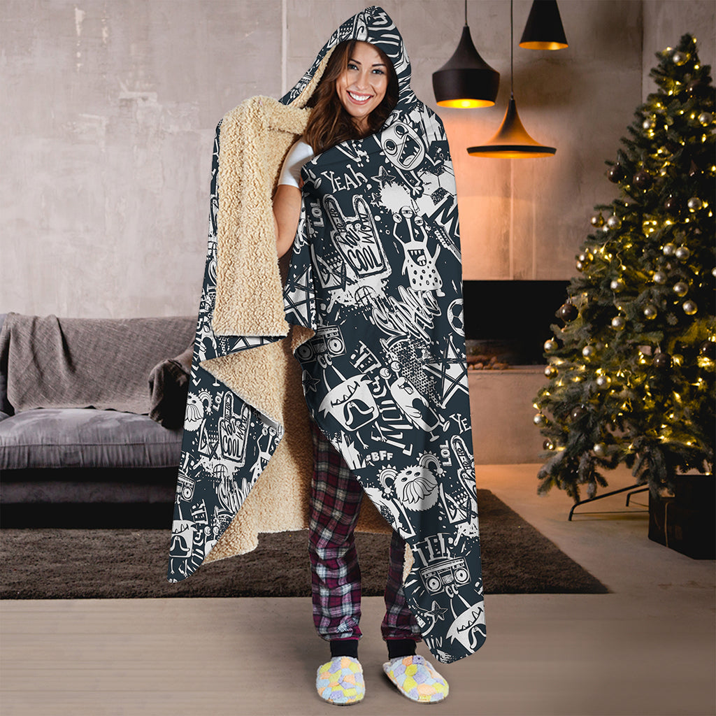 Graffiti Monster Characters Print Hooded Blanket