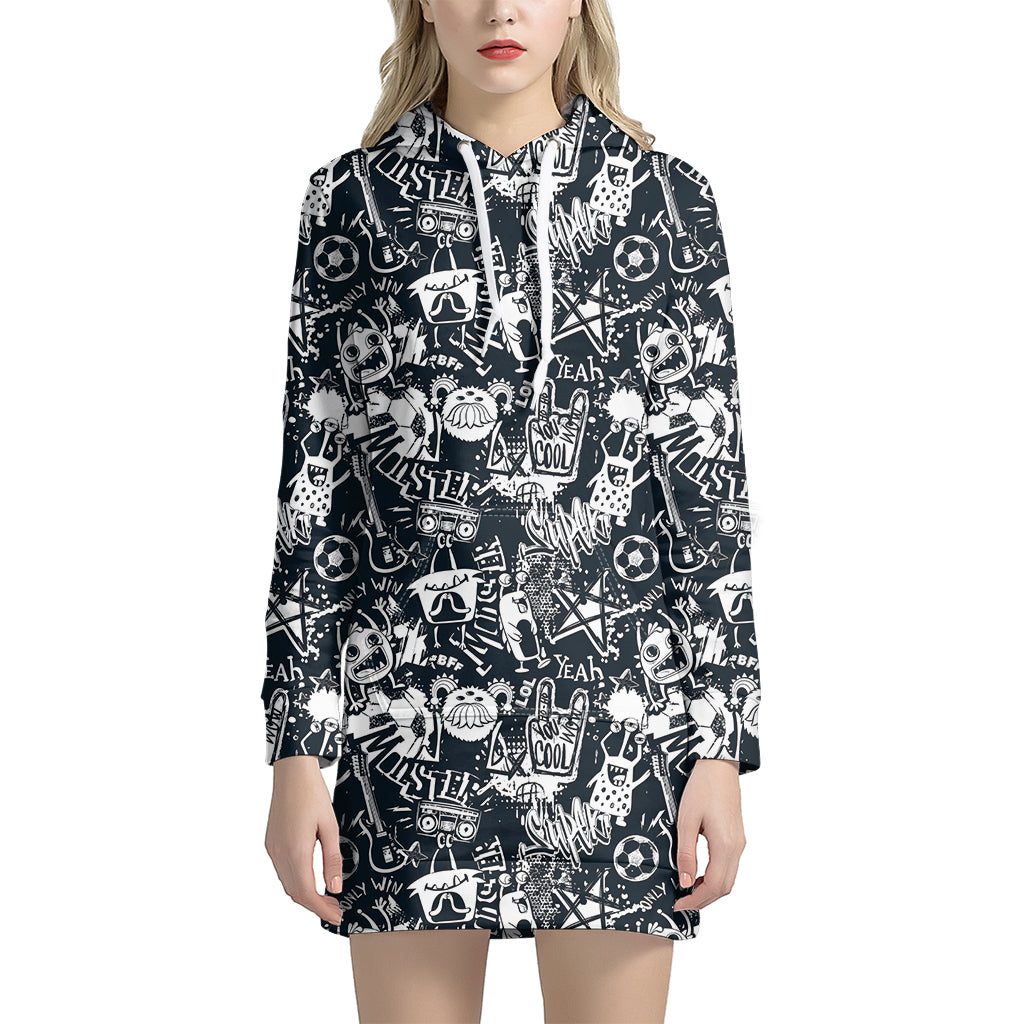 Graffiti Monster Characters Print Hoodie Dress