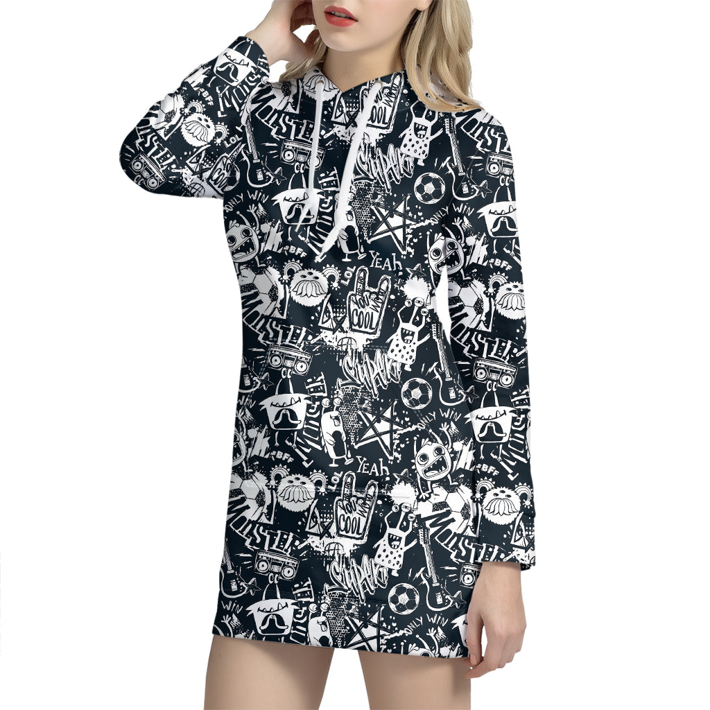 Graffiti Monster Characters Print Hoodie Dress