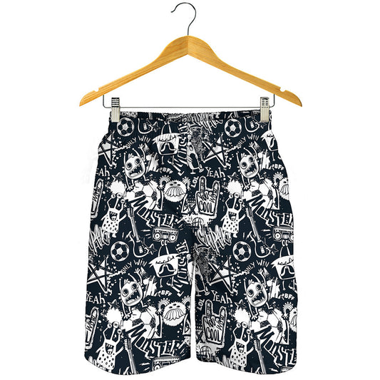 Graffiti Monster Characters Print Men's Shorts