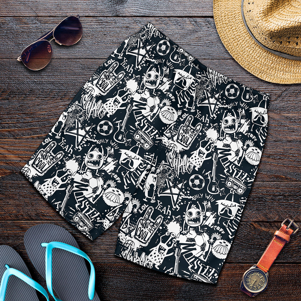 Graffiti Monster Characters Print Men's Shorts