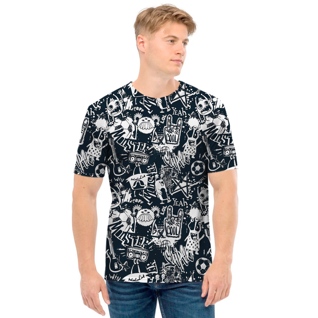 Graffiti Monster Characters Print Men's T-Shirt