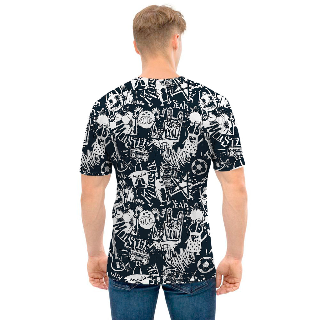 Graffiti Monster Characters Print Men's T-Shirt
