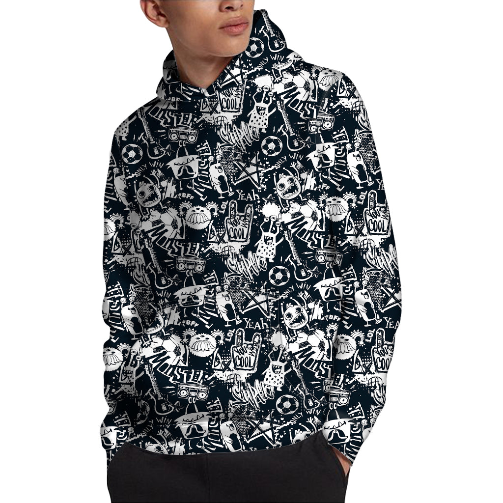 Graffiti Monster Characters Print Pullover Hoodie