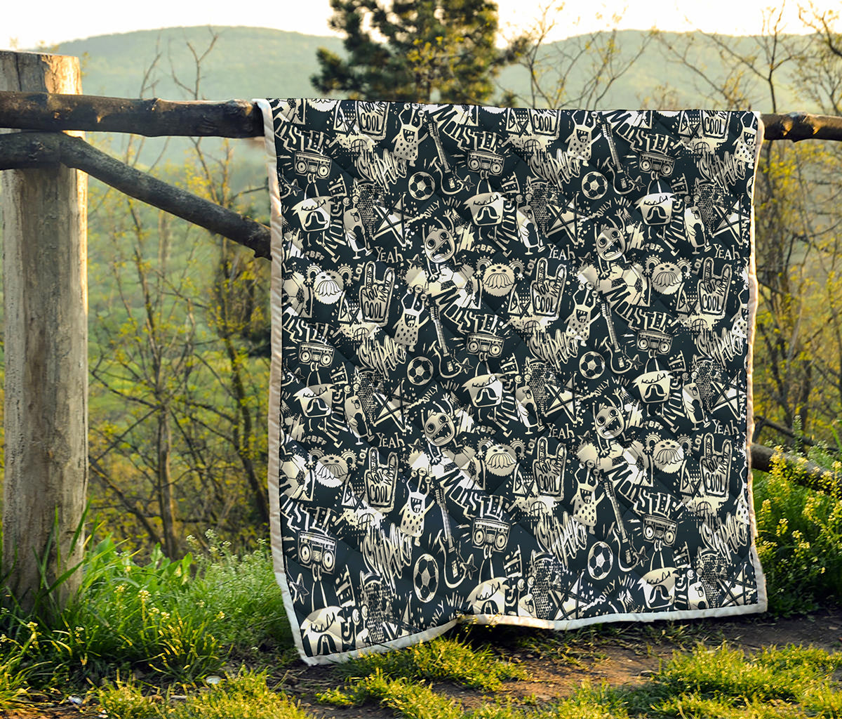 Graffiti Monster Characters Print Quilt