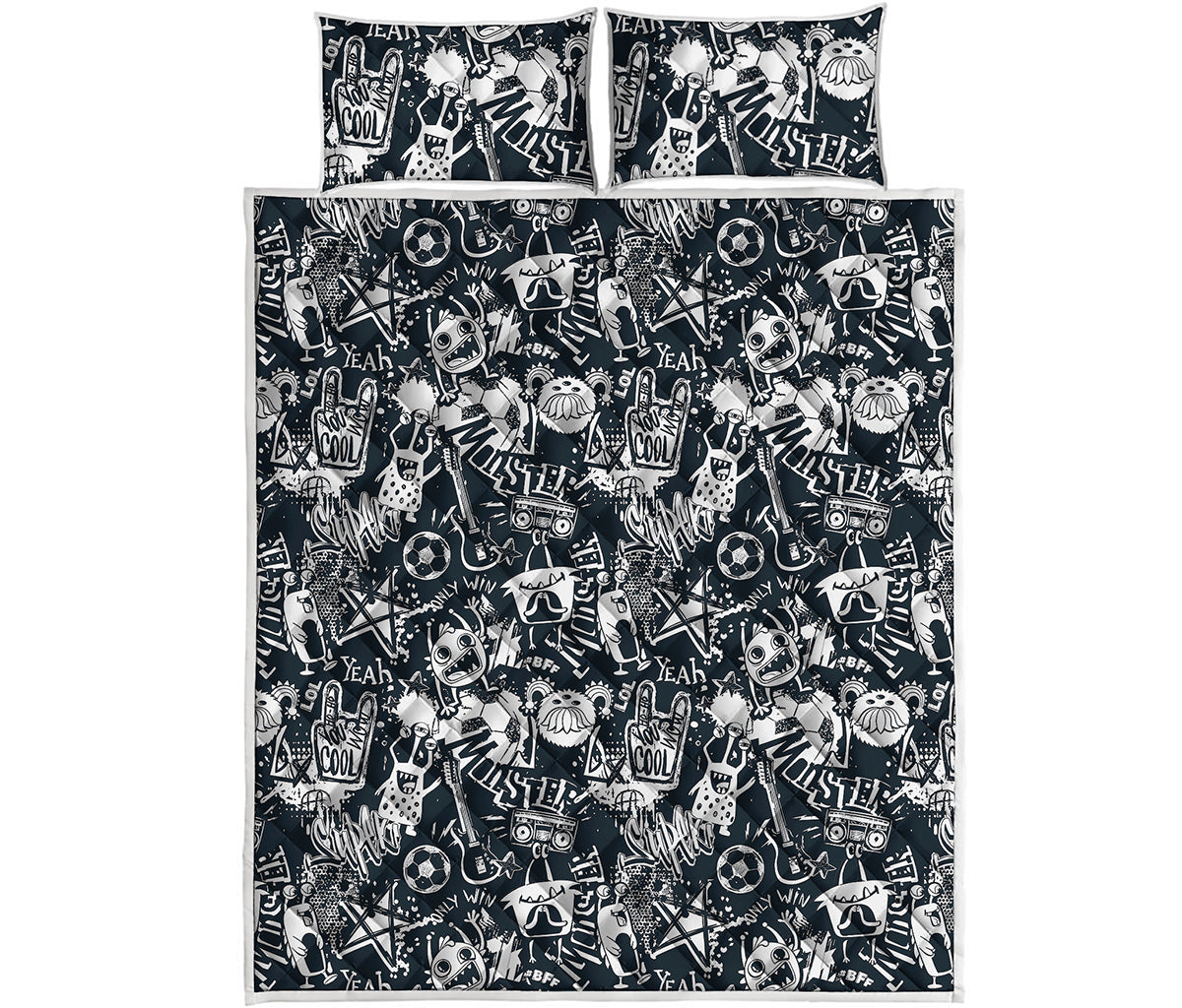 Graffiti Monster Characters Print Quilt Bed Set