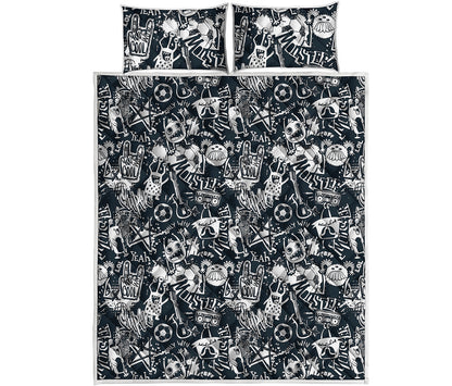 Graffiti Monster Characters Print Quilt Bed Set
