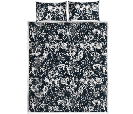 Graffiti Monster Characters Print Quilt Bed Set