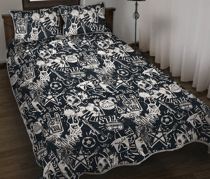 Graffiti Monster Characters Print Quilt Bed Set