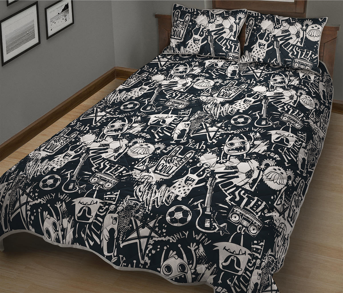 Graffiti Monster Characters Print Quilt Bed Set